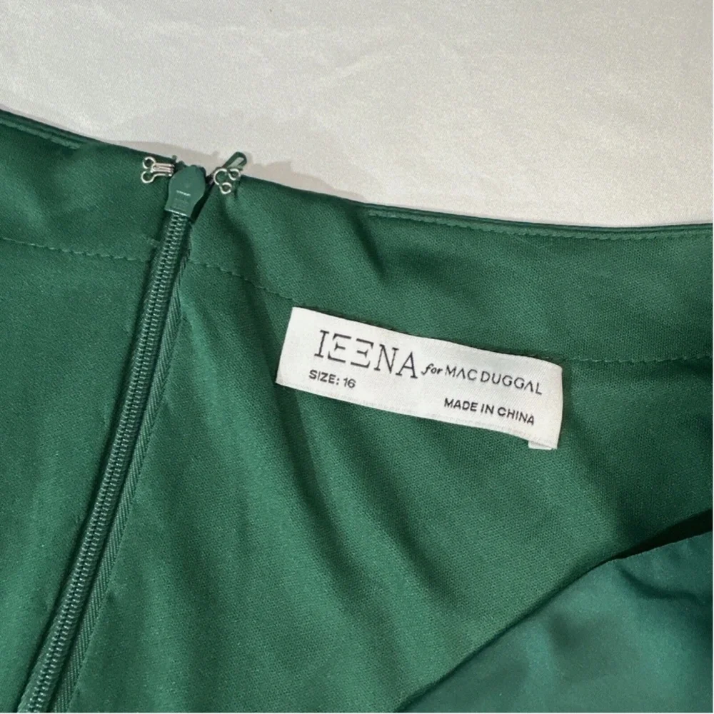 NEW IEENA Mac Duggal [ 16‎ ] Long Sleeve V-Neck A-Line Gown Emerald Green - Picture 4 of 16